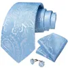 Naszyka Jasnoniebieskie męskie krawat Zestaw Uchwyt i spinki do mankietów Paisley Flower Wedding Party Formal Groom Accessories Prezent dla męża C240412