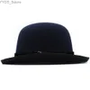 Szerokie brzegowe czapki wiadra męska mieszanka wełny owalny czapkę kręgli fedora hat trilby klasyczny derby sunhat regulowany uk m-l US 7 1/8-7 3/8 yq240407