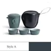 ティーウェアセット3カップのグリーンポータブルトラベルティーセットドリンクウェア付きTangPinceramic Teapot