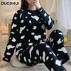 Home Clothing DuoJihui Zimowe zaklęcie Kolor ciepłej piżamy dla kobiet mody o nokrena podstawowy proste spodni luźne swobodne zestawy żeńskie