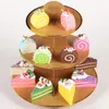 Party Supplies Brown Paper Round Edge Three Layer Cake Stand Birthday Dessert