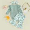 Clothing Sets Pudcoco Baby Girls 3 Piece Outfits Ribbed Long Sleeves Romper Daisy Print Elastic Flared Pants Headband Set Fall Clothes 0-18M