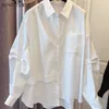 Рубашки с длинным рукавом женские унисекс мешковатые S3XL Spliced Demper Streetwear Личный минималистский дизайнер колледжа Camisas American Chic 240407
