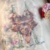 Ensemble sexy ellolace lingerie féerie florale sous-vêtements transparent volant jarreter intime sous-vêtements délicats beaux voir à travers les tenues l2447
