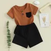 Ensembles de vêtements 0 à 3 ans pour tout-petit Boy Boy Summer Summer Round Neck Short Sleeve Bouton Top Elastic Wison Shorts 2PCS Set Born Baby Clothes