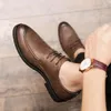 Casual Shoes Korean Trend Men Brown Oxfords Leather Handmade Comfortable Formal Dress Flats Lace-Up