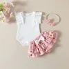 Kleidung Sets Mode Baby Girls Summer Outfit Rüschenhülse gerippte Strampler Blumen Culottes Stirnband 0-24 Monate