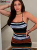 Casual Dresses Weird Puss Striped Print Sexy Mini Dress Women Sundress Backless Aesthetic Party Clubwear Fashion Summer Soft Slim Bodycon