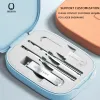 Torkar 4st Portable Manicure Set Pedicure Kit rostfritt stål Nagelklippare Tool Travel Grooming Case Present Box Makeup Beauty Scissors