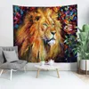 Tapestries 3D Cartoon Lion Tapestry Wandhangen Polyester Dun dier gedrukt Woonkamer Slaapkamer Achtergrond Deken Decor Decor