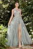 Runway Dresses Tulle Formal Prom Gown Long Sheer Boning Bodice One Shoulder Floral Applique Skirt Leg Slit Gala Dress Evening Party