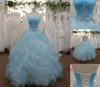 2015 New Sexy Blue Sweetheart Ball Gown Quinceanera Dresses Appliques Lace Up Floor Length Sweet 16 Dress WD1864010444