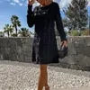 Casual Dresses Women Fashion O-neck Loose A-Line Dress Elegant Backless Bow Tie-up Solid Party Sexy Plaid Splicing Long Sleeve Midi