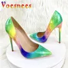 Dress Shoes Gradient Color Rainbow Women's Pumps Nightclub Slip-On Thin High Heels 12CM Pointed Toe Casual Office Fashion Party Shoe