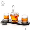 Other Drinkware Glass Whiskey Set With One Middle Finger Shape Bottle Two Crystal Cup And Wooden Frame As Container For Drop Deliver Dh2Kw