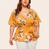 Edressu Plus Size Women Chiffon Blouse estampado V Camisa de cuello Tops Oficina informal Lady Wear Kym802 240403