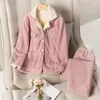 Home Clothing Women Pink Intimate Lingerie Patchwork Sleepwear 2PCS Pajamas Suit Casual Homewear With Pocket Pyjamas