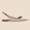 Sandals Pointed Patent Rivet Nude Color Single Shoe Design Feeling Niche Temperament Flat Female Word Buckle