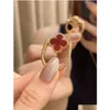 Band Rings Vintage Copper Dual Side Gold Red Four Leaf Clover Flower Charm Ring For Women Jewelry With Box Party Gift Drop Delivery Otko9