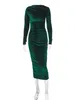 Lässige Kleider 2024 Spring Elegant O-Neck Falten mit mittlerer Kälte Samt für Frauen Langarm Tuniken hoher Taille Bodycon Evening Party Kleid