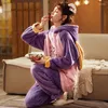 Vêtements maison Hooded 2pcs Pajamas Suit Flannel Nightwear Women Sleep Set Intime Lingerie Casual Long Man Skins Habots