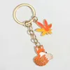 Keychains Lanyards Cute Enamel Keychain Maple Leaves Fox Key Ring Animal Chains Souvenir Gifts For Women Men Car Keys DIY Handmade Jewelry Q240403