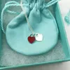 Brand de créateur Tiffays S925 Silver Enamel Love Ball Blue Heart Collier Fashion Pink Poly Pendant