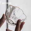 Tasses Saucers en verre en verre cristallin de style japonais tasse tasses à thé peints en or ensemble de fleurs simples de fleurs