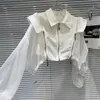 Giacche da donna 2024 Summer Nicche Metal Zipper Design Maglie a maglie Colla corta Panta corta per donna Street Bianco