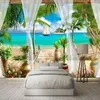 Tapestries Sepyue Strand zeilboot kokosboom landschap hangende tapijt Art slaapkamer raam muur gordijn achtergrond huisdecoratie