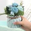 装飾的な花1セットシミュレーションアジサイ植物鉢植えシルクブーケホームオフィスの装飾品のための小さな盆栽