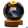 Obiekty dekoracyjne figurki 3D Axolotl Crystal Ball Lampa z drewnianą podstawą Colorf Light Light Creative Home Dekoracja Drop dostawa Garde DHH9C