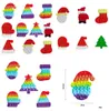 14.5 cm Poo-its sensoriels Toys Kids Christmas Gift Rainbow Tree de Noël Stocking Santa Clause Gants de chapeau Push Bubble Buffer de berge