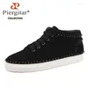 Casual Shoes Piergitar Handcraft Cow Suede Men Sneaker With Black Metal Spikes Sporty Style Loafers White Color Bottom Sports