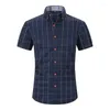 Men's Casual Shirts Summer Plaid Dress Shirt Male Good Quality Short Sleeve Button Up Slim Fit Business Plus Size M-5XL