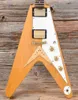 Främjande flygande V Heritage Natural Korina 1983 Electric Guitar White PickGuard Little Pin Abr 1 Bridge String Thru Body Gold3311735