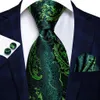 Clats de cou Senior Senior Designer Green Solide Stripe Paisley Silk Wedding Tie Collier Hanky Cuffe Links Fashion Business Party Direct Shippingc420407