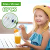 Beber pajitas 6 piezas de vidrio transparente con cepillo de limpieza lindo tortuga de flores batido resistente al calor