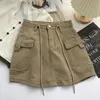 Armee grüne kurze Frachtrock Frauen Drawess High Taille Miniröcke weiblich Y2k Streetwear Big Pocket A-Line-Röcke de mujer240325