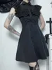 Robes de fête Instoit Gothic Mall Mesh Patchwork Robe d'été noir pour femmes Emo Streetwear Bodycon Sexy Grunge Aesthetic Mini