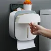 Soportes Montaje de papel higiénico multifuncional Monte de pared impermeable Caja de almacenamiento de tejido para el baño Caja de baño de doble capa Accesorios de baño