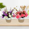 Decorative Flowers Cotton Thread Woven Flower Basket Floral Arrangement Fake Small Bonsai Potted Plants Ornament Wedding Party Home