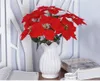 Kwiaty dekoracyjne Wysokiej jakości duży prawdziwy dotyk Faux filc Czerwony Poinsettia Bukiet Świąteczny symulacja Kwiat Kwiat Dekoracja imprezy