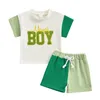 Roupas conjuntos de verão crianças meninos meninos definem letra de moda bordado de manga curta contraste shorts coloridos 2pcs roupas infantis