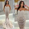 Fabulous Mermaid Evening Dresses elegant sweetheart Beaded Prom dress pearls feathers skirt formal dresses for women