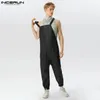 2023 Männer Overalls Faux Leder Solid ärmellose Streetwear -Hosentaschen Taschen Lose Mode Casual Male Overalls Incerun 240401