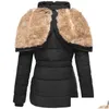 Womens Trench Coats Autumn Winter Quilted Warm Solid P Thickened Jacket Button Long Windproof Hooded Parka Down Cotton Coat Drop Deliv Otxlf