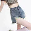 Hoog getailleerde noodlijdende denim shorts voor vrouwen in de zomer losse en brede poot Spicy Girl Hot Pants Trend
