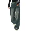 Jeans pour femmes en jean tendance veste pantalon baggy avec une taille élevée e girl streetwear mode vintage denim lâche baisse droite otl1h