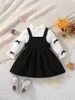 Ensembles de vêtements 2 pièces Baby Girl Spring and Automne Sweet Style Belle jupe de sangle noire à manches longues blanches décontractées confortable